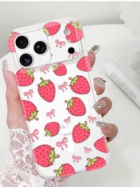 iPhone 17 Pro max strawberry Clear Phone Case  - Cute Fruit Design